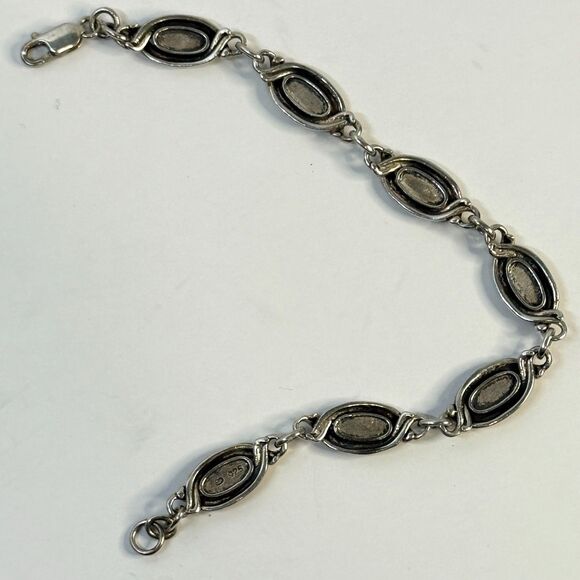 Vintage Boho SW 925 Silver Multi Stone Cabochon Link Bracelet 7" Turquoise Onyx - Picture 3 of 11